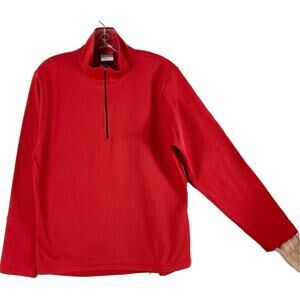 NWT CRAFT Sweatshirt L Bright-Red Rib High-Neck 1/4-Zip Logo-Embroidery Long-Slv